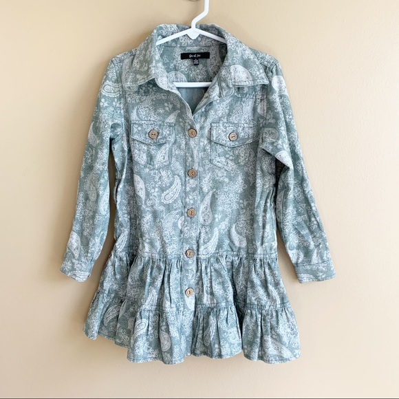 Other - Sage green girls long sleeve dress print paisley floral print size 5 RELISTED
